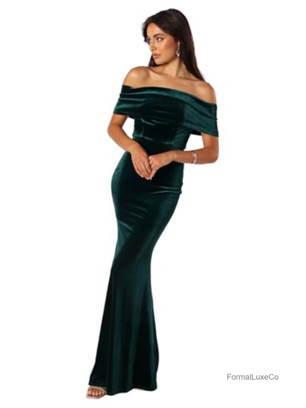 Off Shoulder Maxi Dress Velvet Bodycon Sleeveless Formal